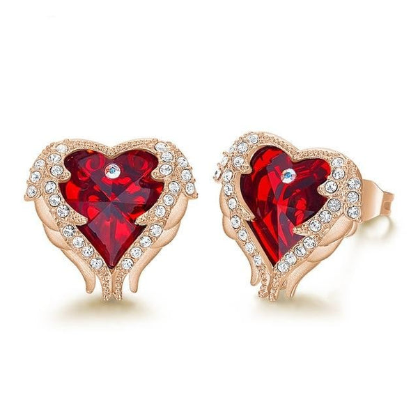 Heart Stud Earrings with Crystals