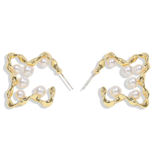 Simulated Pearls Trendy Hoop Earrings
