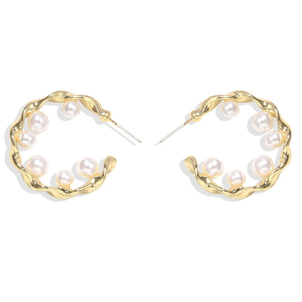 Simulated Pearls Trendy Hoop Earrings